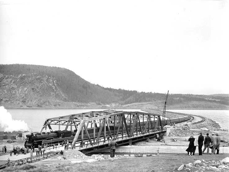 Train crossing the Canso Causeway