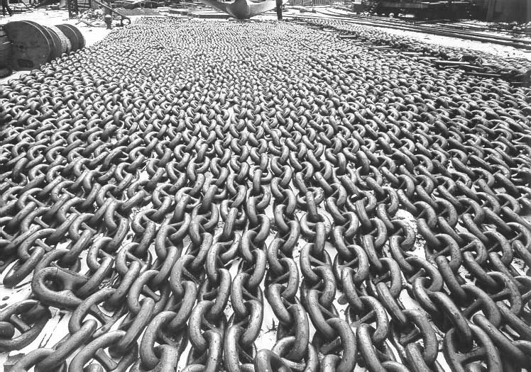 Prince Rupert shipyard: miles of heavy chains are used in outfitting freighters