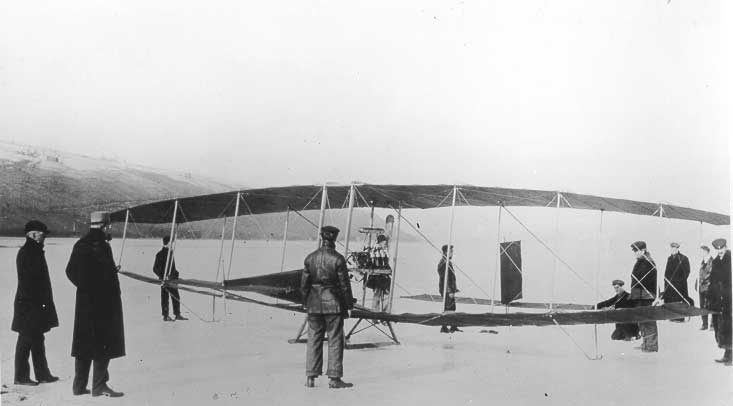 The Red Wing on the ice of a lake, before its first flight
