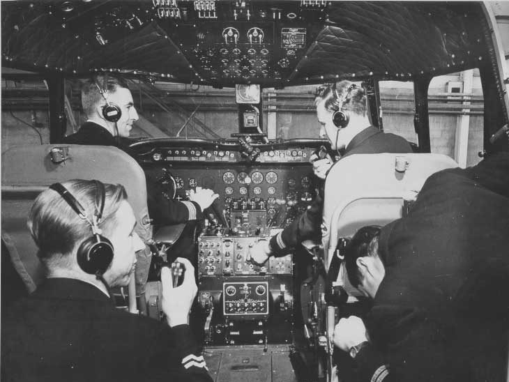 A TCA crew aboard a Canadair DC-4M North Star