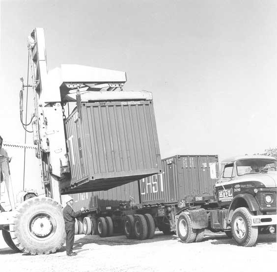 Loading container onto a truck trailer