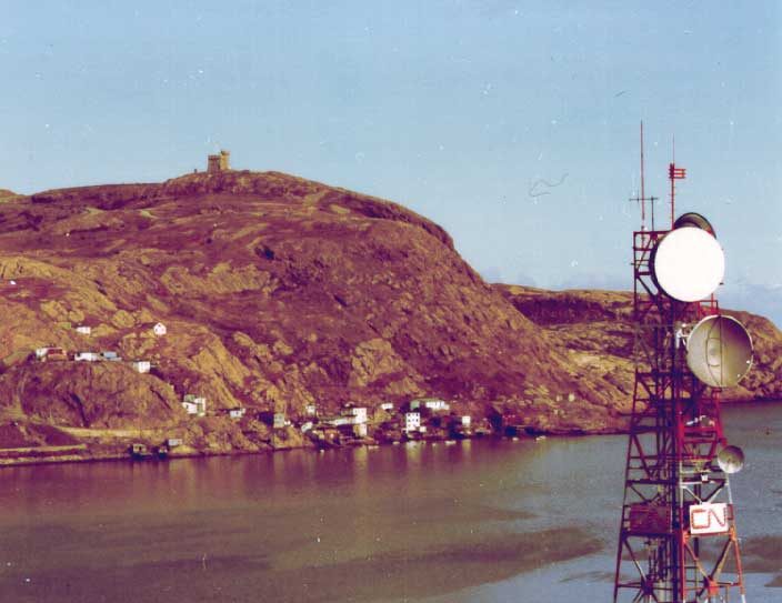 Microwave tower with Signal Hill and Battery Cove in background
