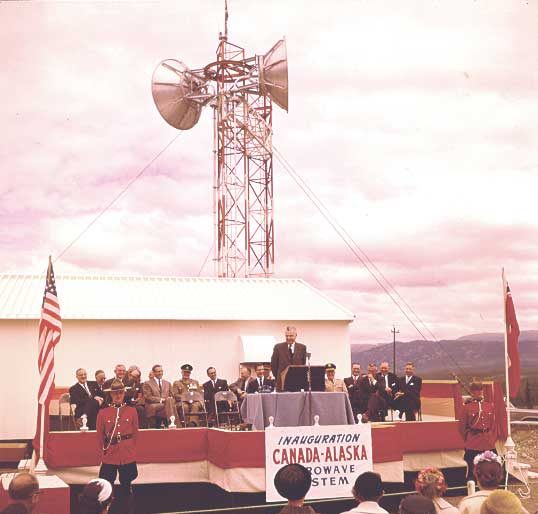 Prime Minister John Diefenbaker opens Canada-Alaska microwave radio system