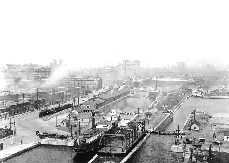 Eastern entrance to Lachine canal with locks