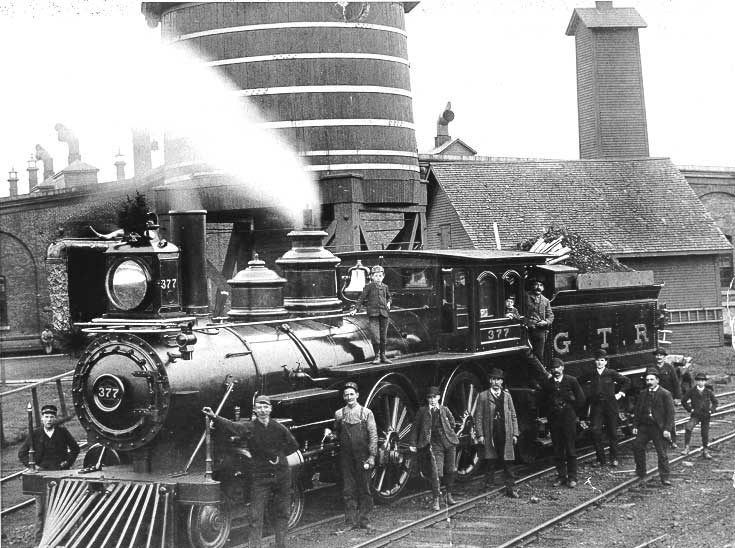 Grand Trunk locomotive engine No. 377 on shop track