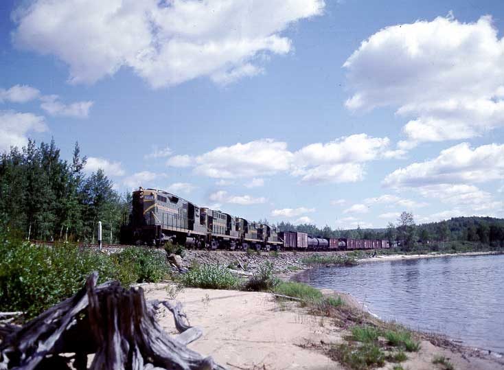 Freight train pulled by engine No. 4254 in Algonquin Park