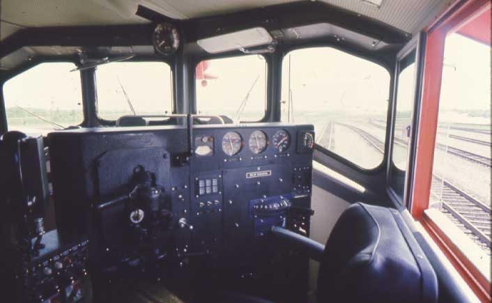 Engineer`s controls in the cab of locomotive 2501