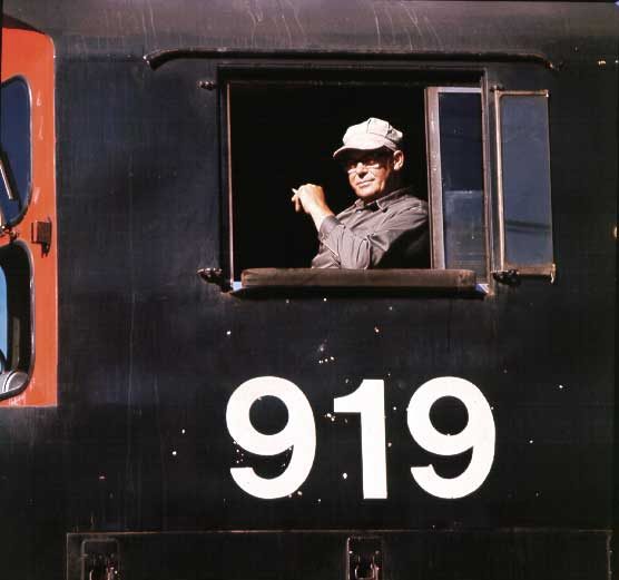 Locomotive engineer taking a break aboard 919