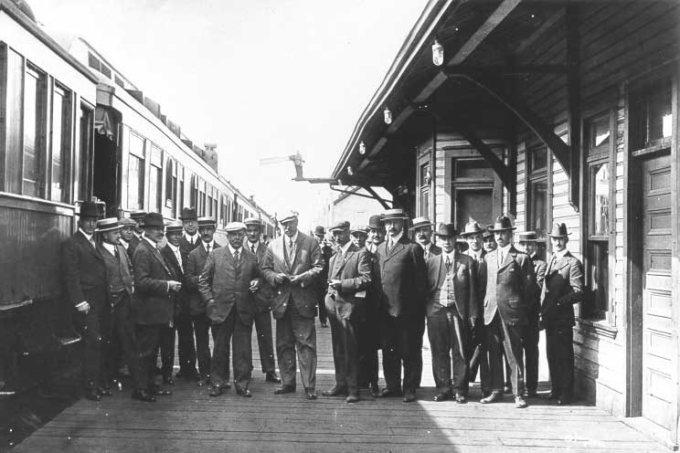 Sir William MacKenzie, President of the Canadian Northern Railway, on an inspection tour