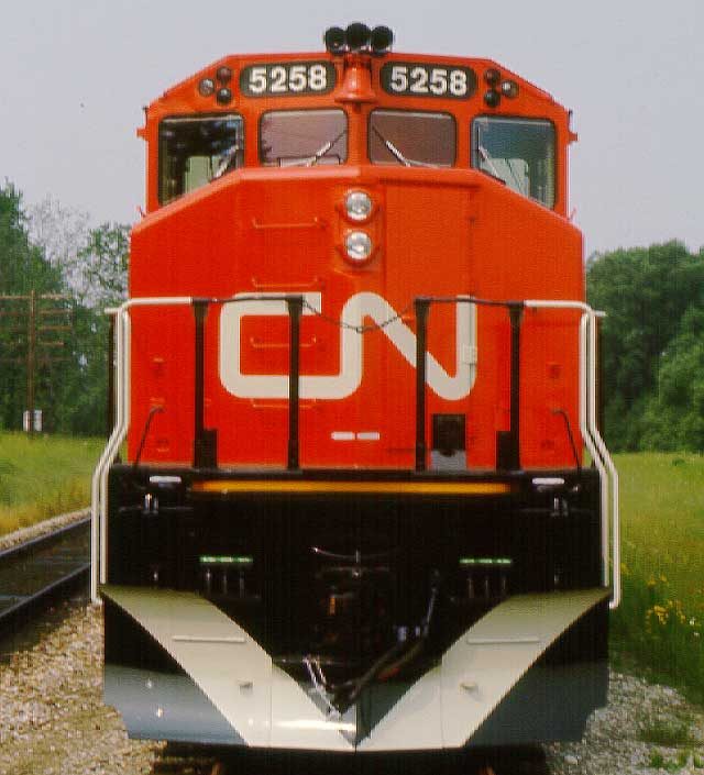 CN diesel-electric locomotive 5258, front view