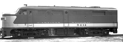 CN diesel-electric locomotive 9414, model FA2, left side