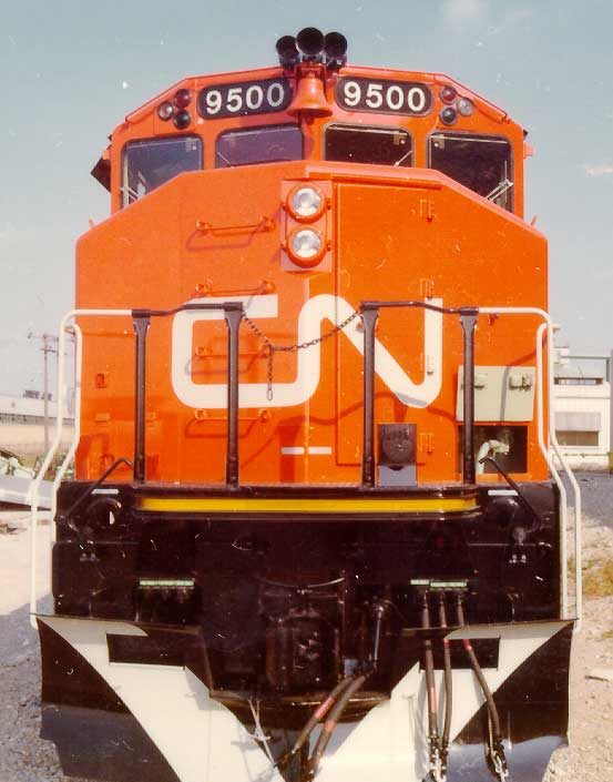 CN diesel-electric locomotive 9500, model GP-40-2, front view