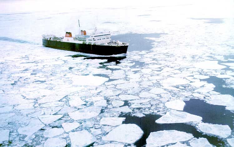 Ferry MV Frederick Carter sailing through ice