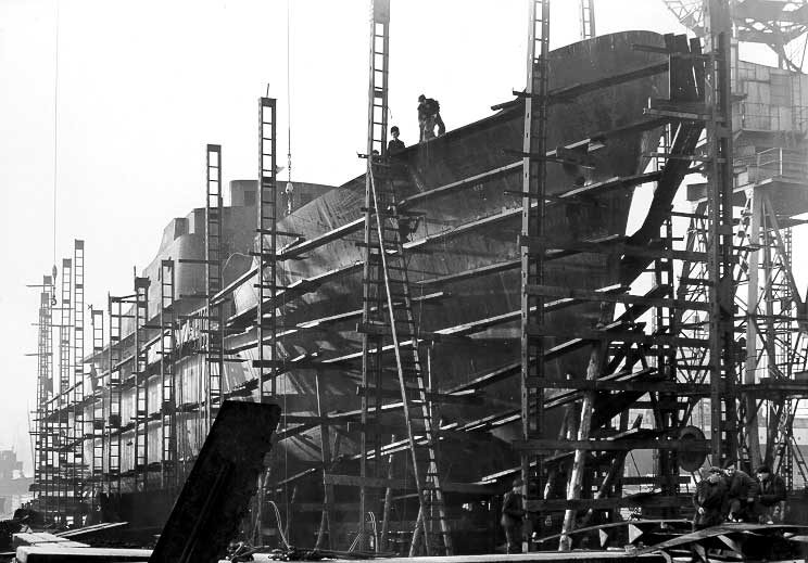 Construction of the passenger and cargo ship MV Bonavista at the Hall Russell Shipyard