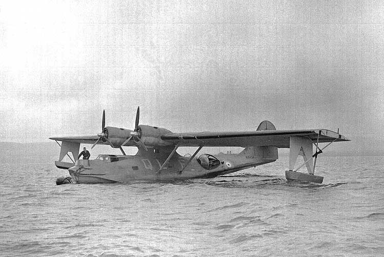 An RCAF Catalina flying boat floating in water