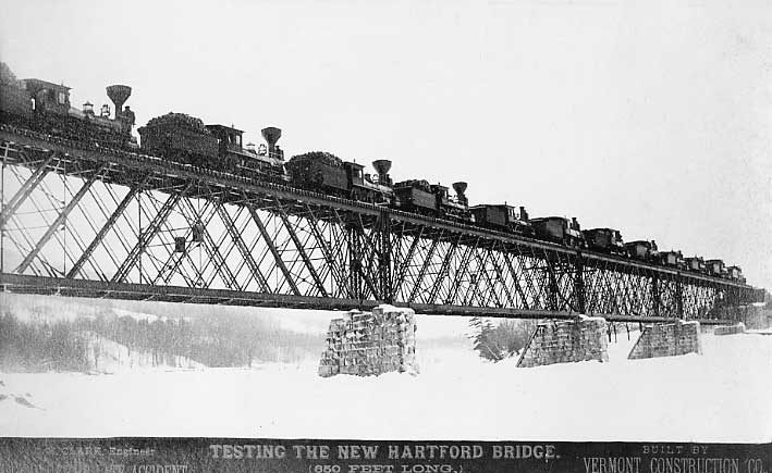 12 Central Vermont Railway locomotives, combined weight of 854 tons, testing the new Hartford Bridge