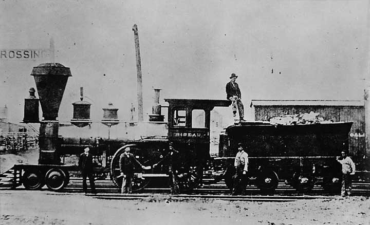 Central Vermont Railways wood burning steam locomotive Rideau and crew