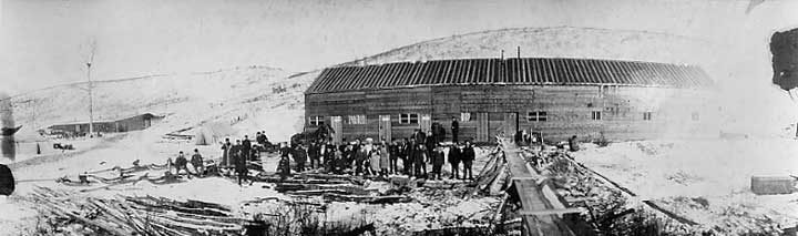 Exterior view of a railway construction camp