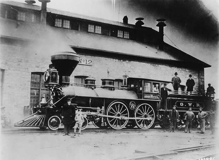 Great Western Railway steam locomotive Adam Brown and railroad employees
