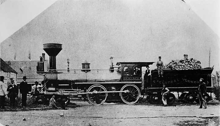 Central Vermont Railways wood burning steam locomotive Genesee and crew