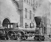 Central Vermont Railways wood burning steam locomotive The Stranger at St. Albans Station