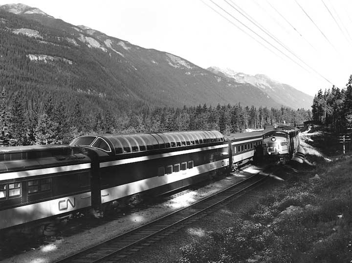 Sceneramic observation car in the Rocky Mountains