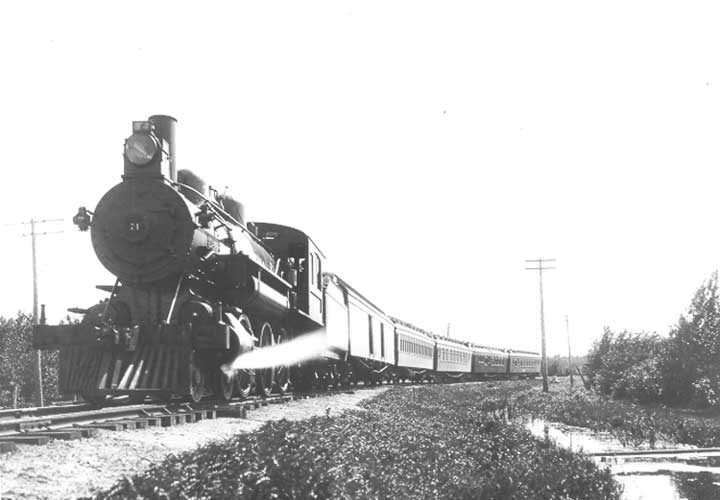 Canadian Northern Railway steam locomotive no. 74 and passenger train