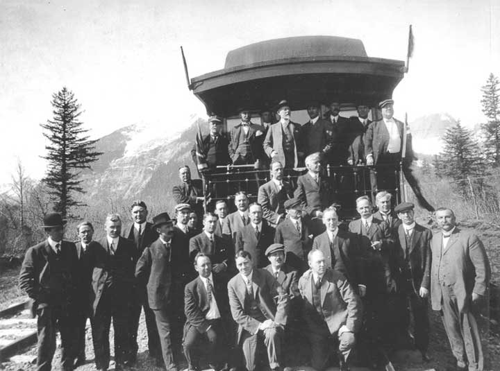 Grand Trunk Pacific Railway Company officials attending driving of the last spike at Nechako River Crossing