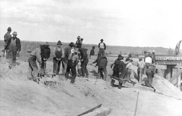 Bridge construction over a gully near Fraser River