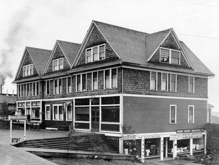Side view of Grand Trunk Pacific Prince Rupert Inn showing offices and business