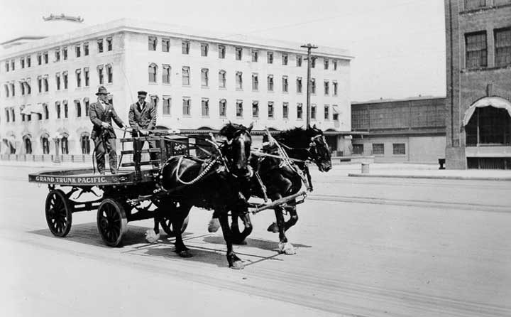 Grand Trunk Pacific Railway Company's prize winning team at the Canadian Express Horse Show