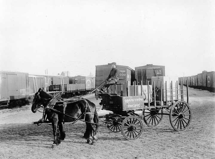 Grand Trunk Pacific Railway Company Bull Dog Wagon, with horses and a driver