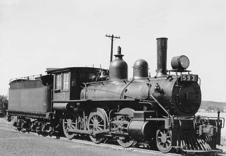 Canadian National Railways steam locomotive 593, three-quarter view