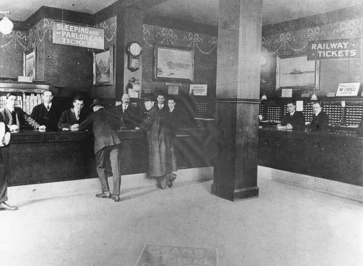 An interior view of the Grand Trunk Railways Toronto ticket office