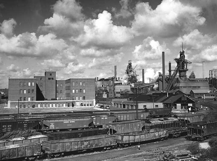 Canadian National Railways cars loaded with Steel Company of Canada products