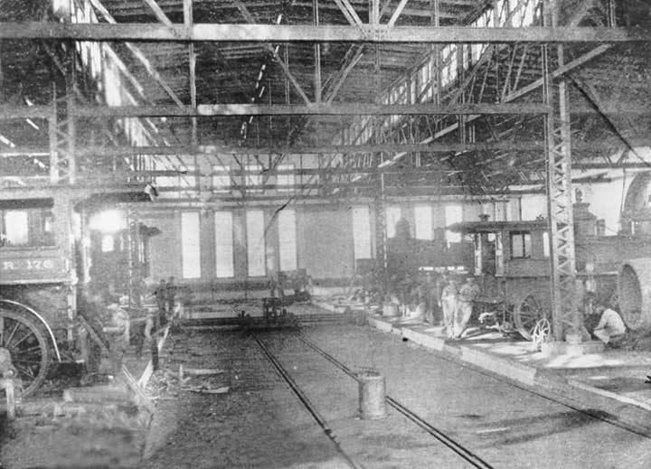Construction of a railway shop -- interior view