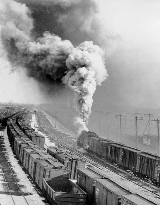Freight cars at the Canadian National Railway freight yard east of St. Lambert