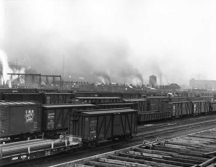 Canadian National Railway freight cars in the Turcot Yard