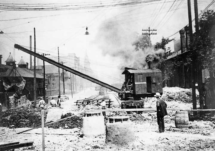 Street construction and laying of street railway tracks