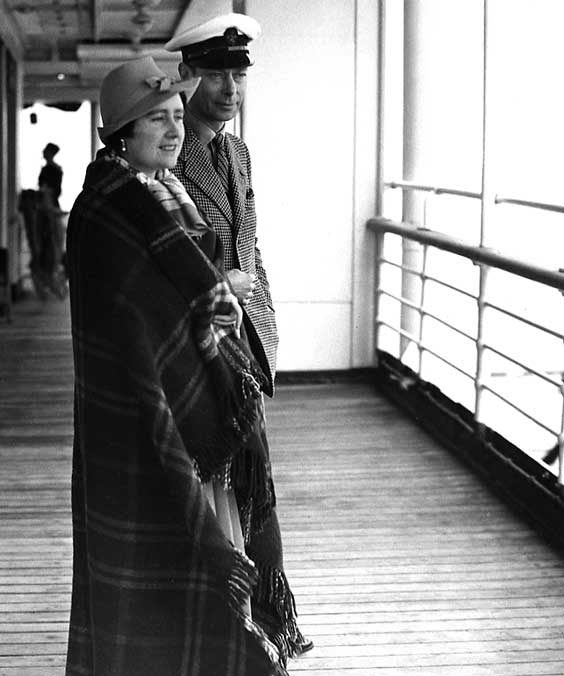 King George VI and Queen Elizabeth aboard a steamship enroute to Canada to begin their 1939 Royal Tour