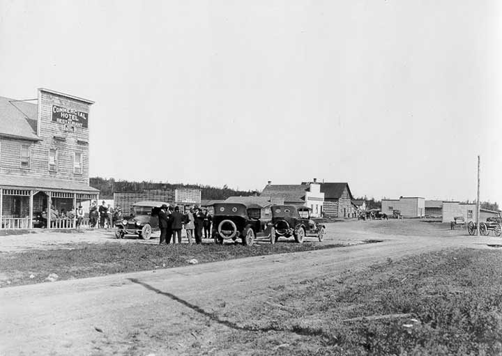 People gathering outside the Commercial Hotel and Restaurant