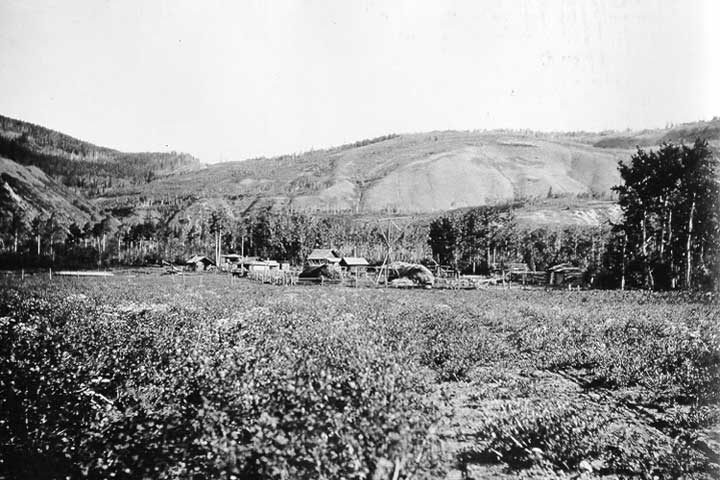 A cluster of ranch buildings visited on the Jasper-Peace River canoe trip