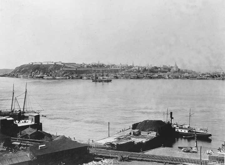 A view of Québec City from across the St. Lawrence River in the 19th Century