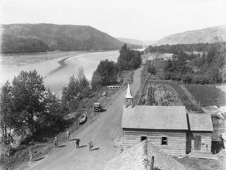 Sir Henry Thornton and his party outside a small church in western Canada