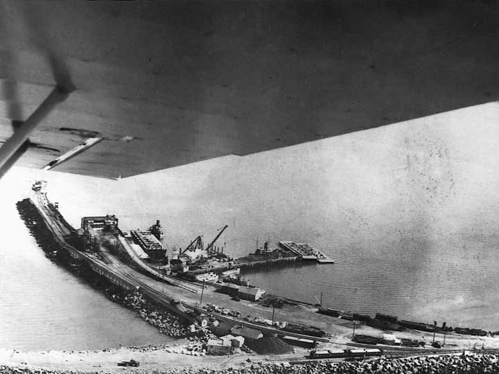 An aerial view of dock construction
