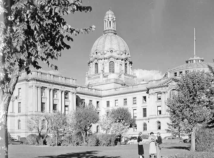 A close-up view of the Alberta Provincial Legislative Building