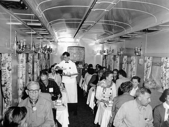 Tour group aboard the dining car