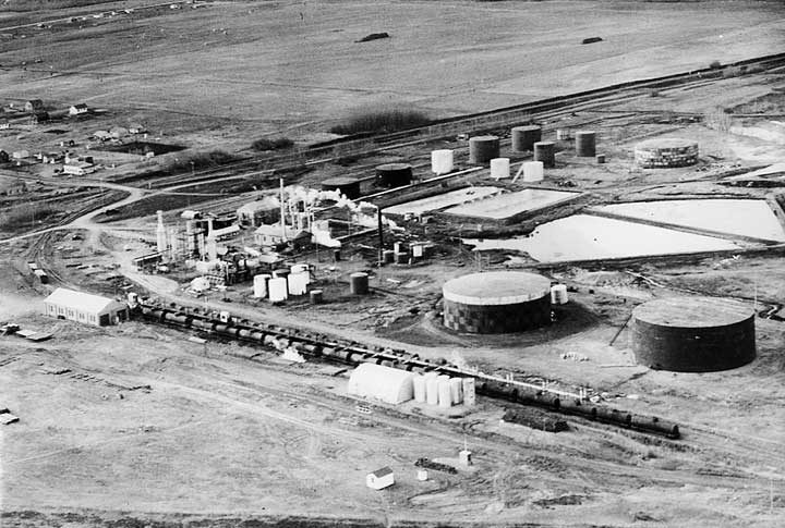Aerial view of an oil refinery in western Canada