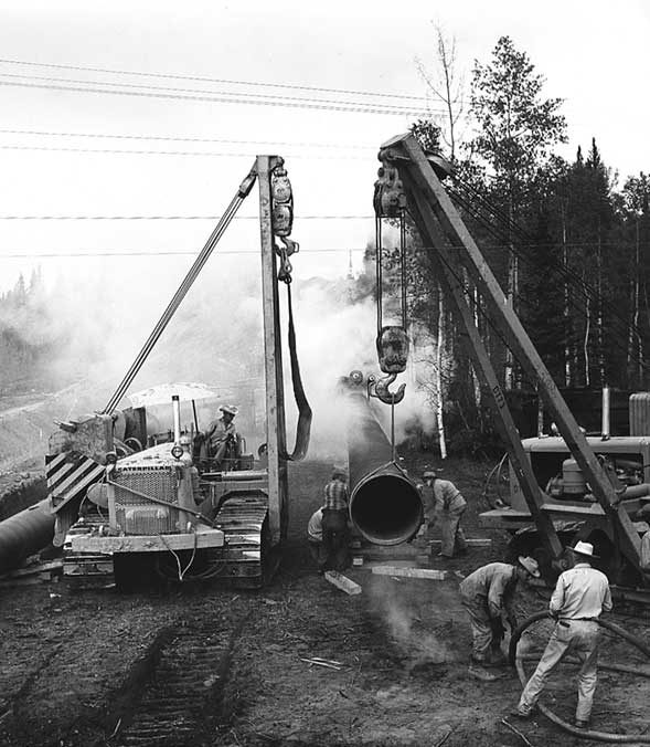Moving the pipe segments into position