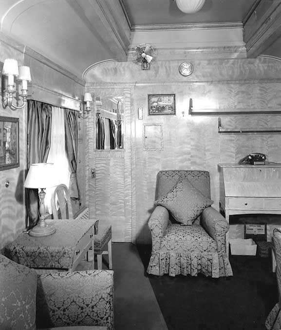 A view of the King's sitting room in Car no. 1 of the Royal Tour train used for the 1939 Royal Tour of Canada